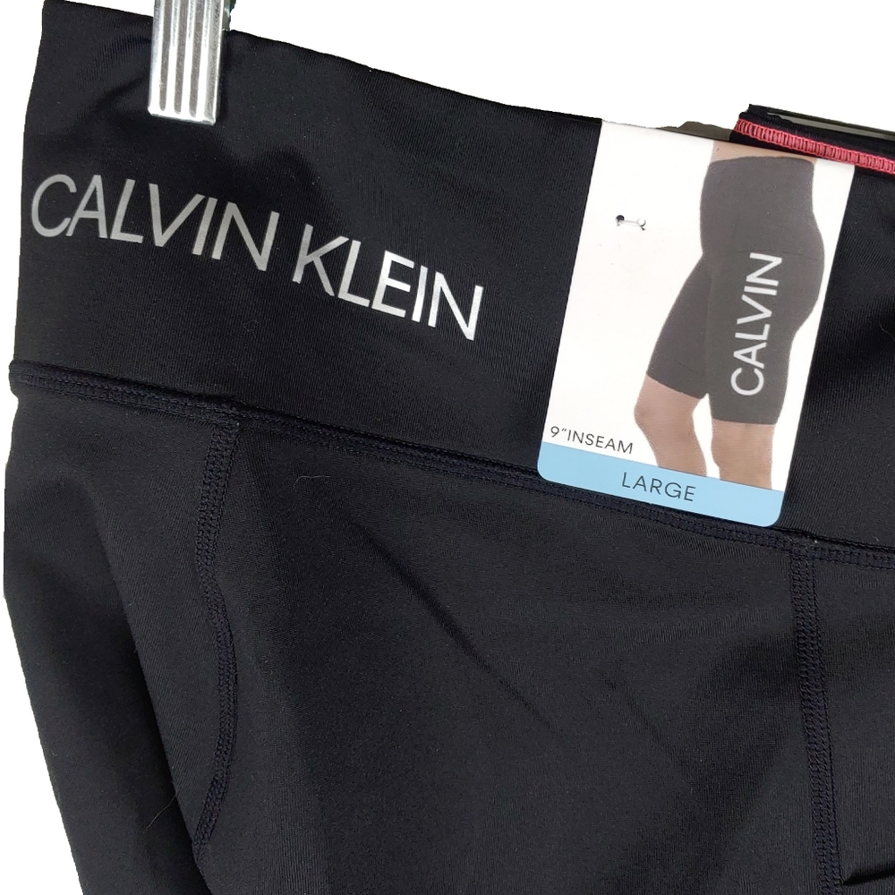 NWT Calvin Klein Wmns SBlack White Logo High Waist Biker Shorts - Picture 5 of 6